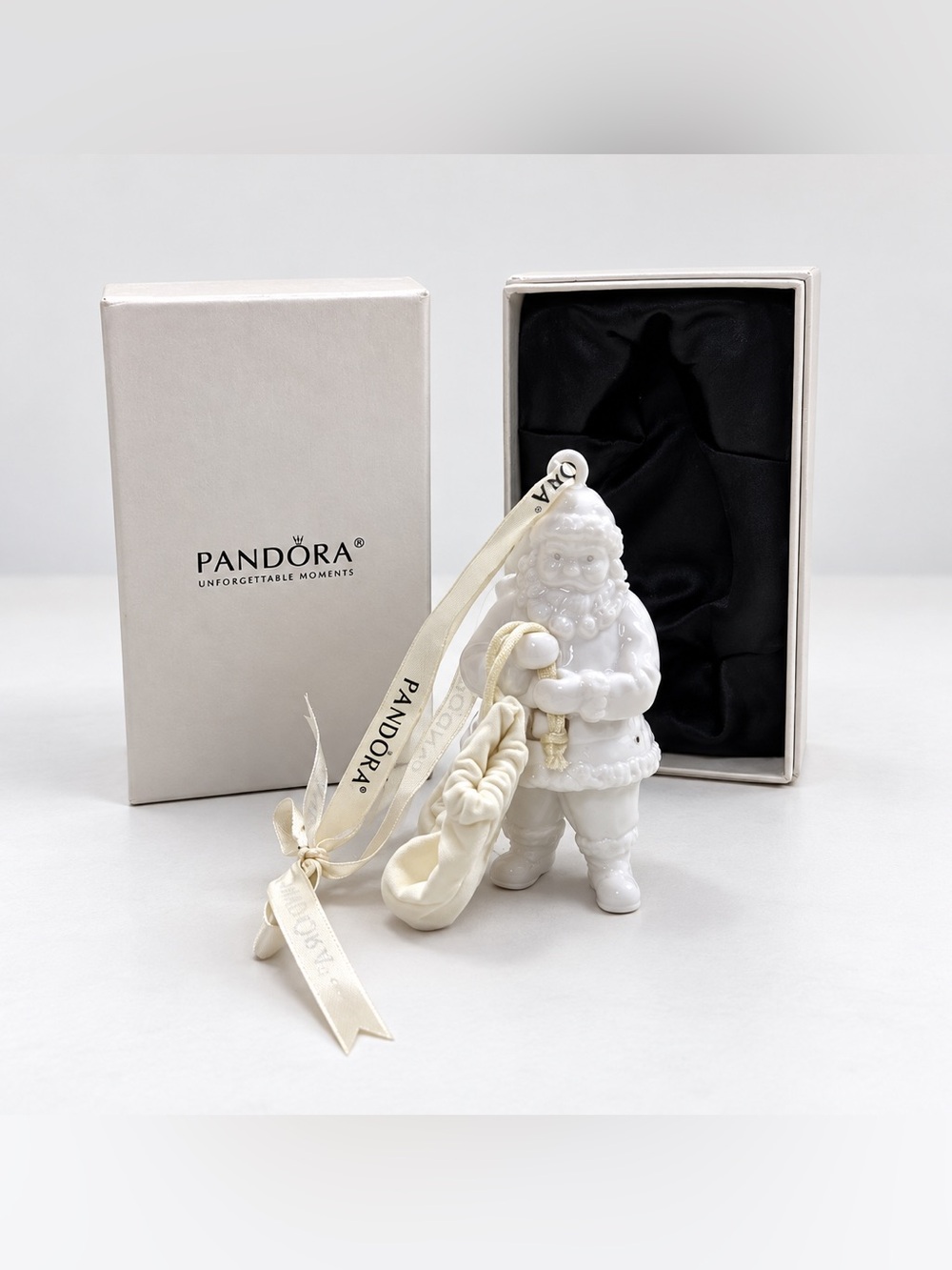 Pandora 2013 Santa Holiday Ornament P1966 White Porcelain Christmas w/ Box
